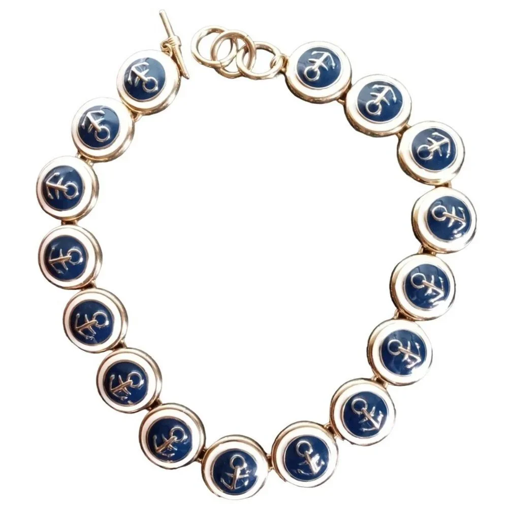Navy blue Anchor‎ Gold color necklace